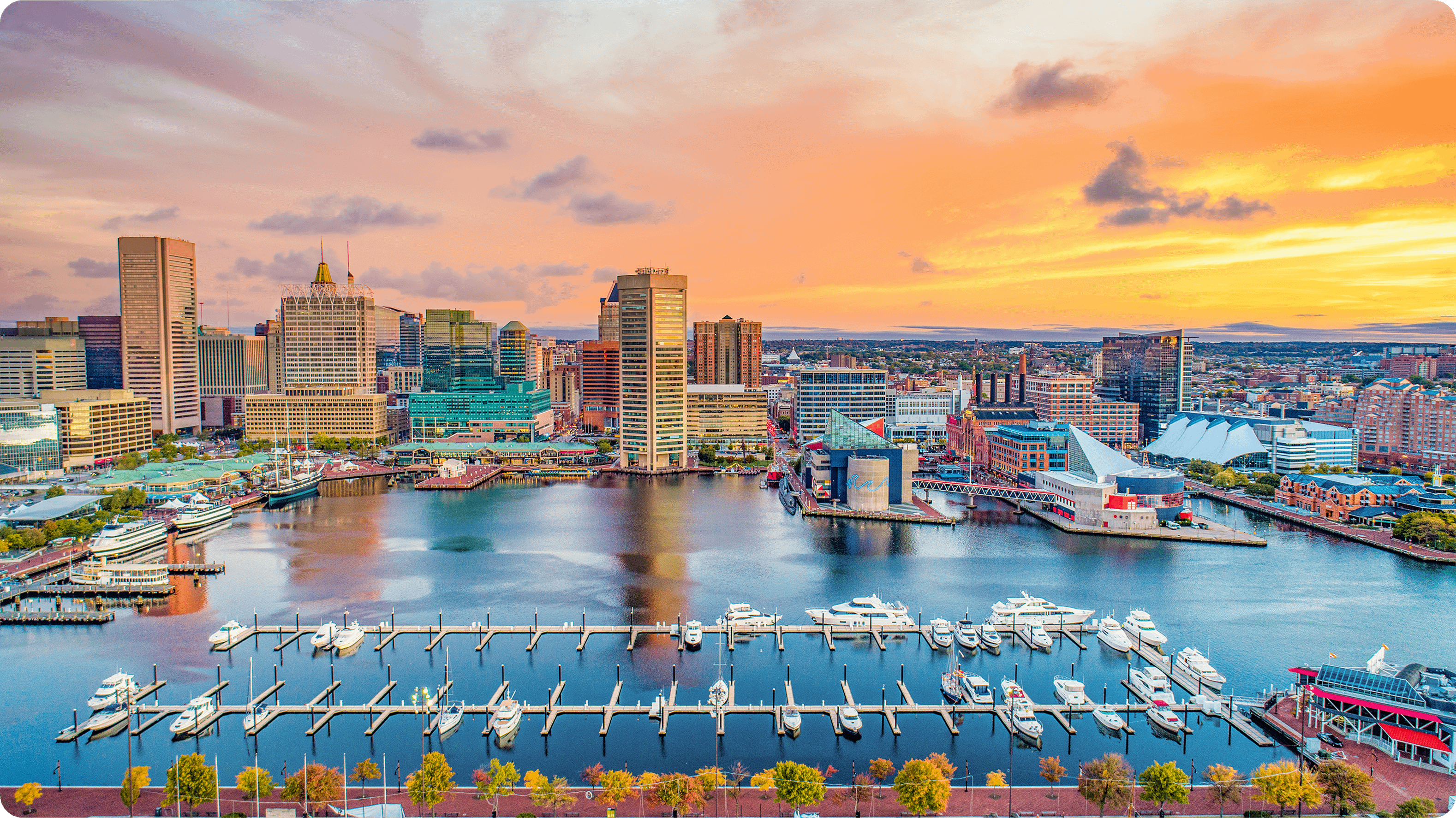 GettyImages-1190675064_v2 Baltimore Maryland MD Inner Harbor Skyline Aerial
