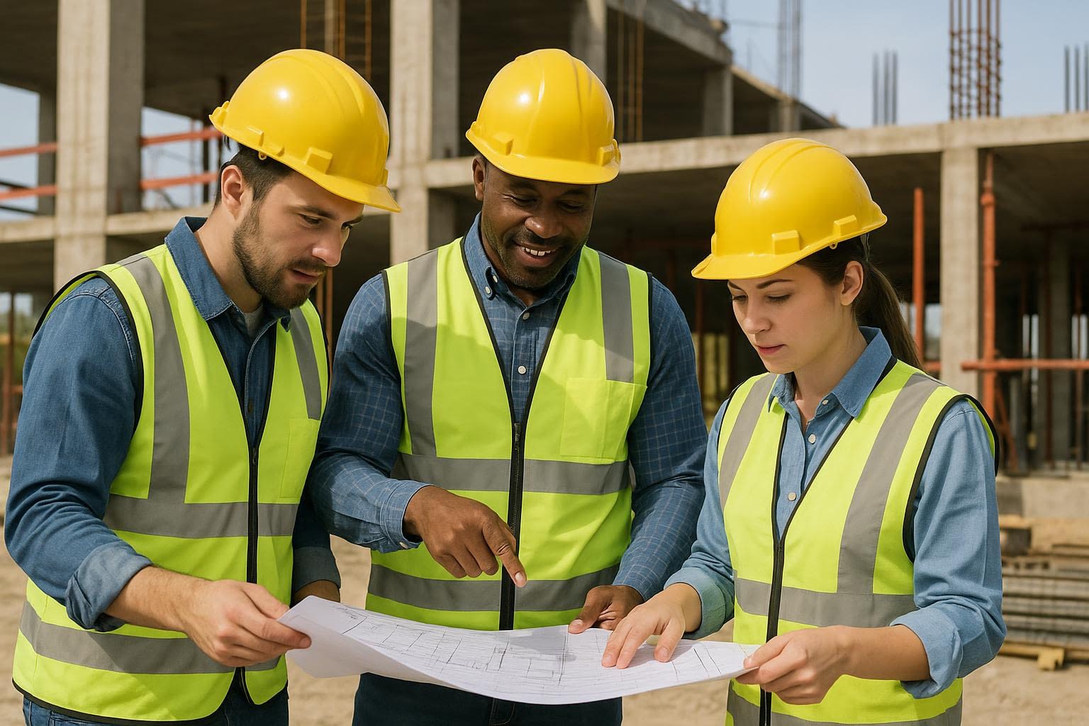 Contractors Collaborating on a Project with Three Employees