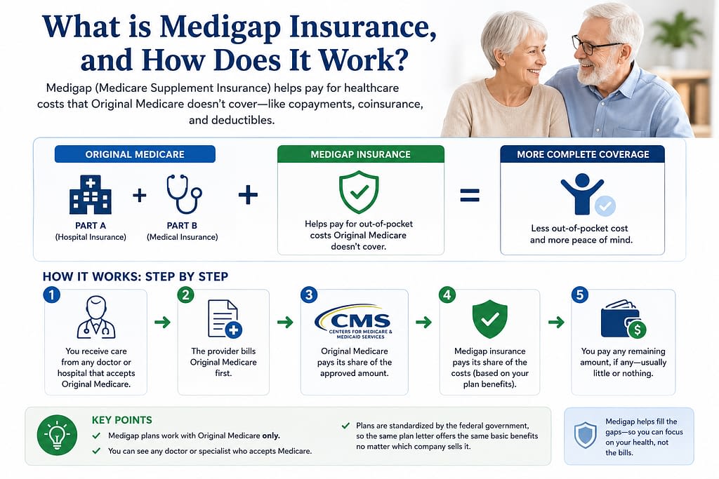 What is Medicare MedSup Medigap Insurance, and how does it work? Get free help from an agent or broker in these states: Illinois, Nevada, Mississippi, Arizona, Texas, California, Florida, Georgia, Indiana, Louisiana, and Virginia.