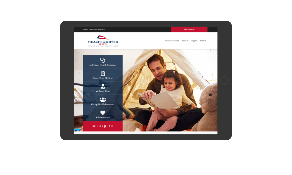 Tablet View of BrightFire Insurance Agency Website for Health Quotes USA