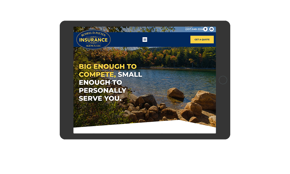Tablet View of BrightFire Insurance Agency Website for The Russell D. Patten Insurance Agency, LLC