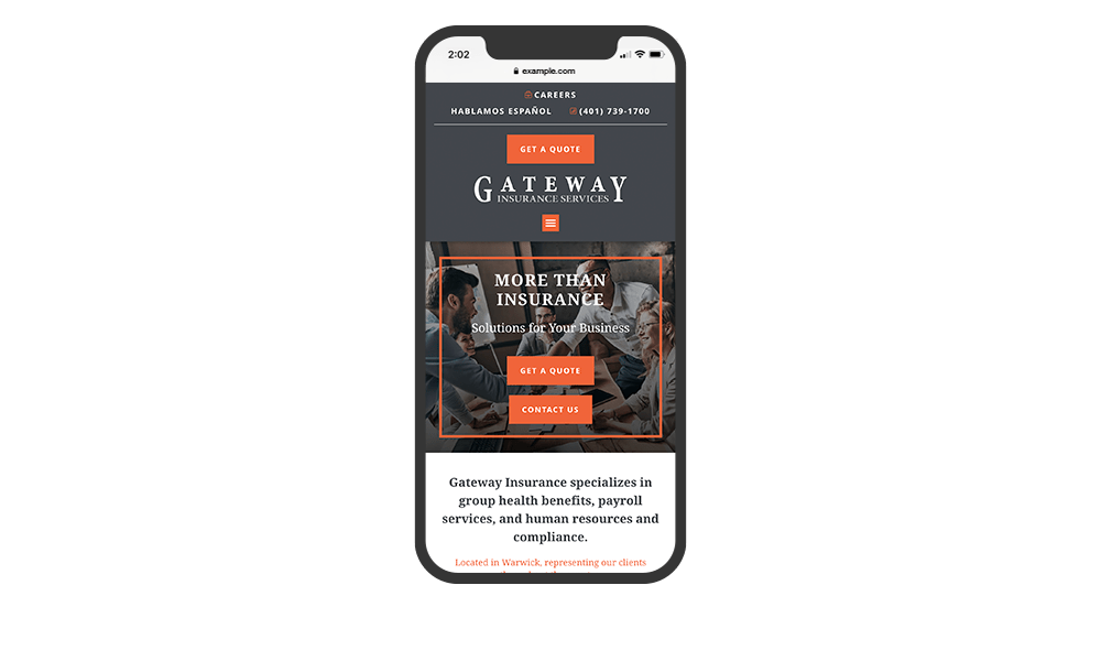 Smartphone View of BrightFire Insurance Agency Website for Gateway Insurance Services