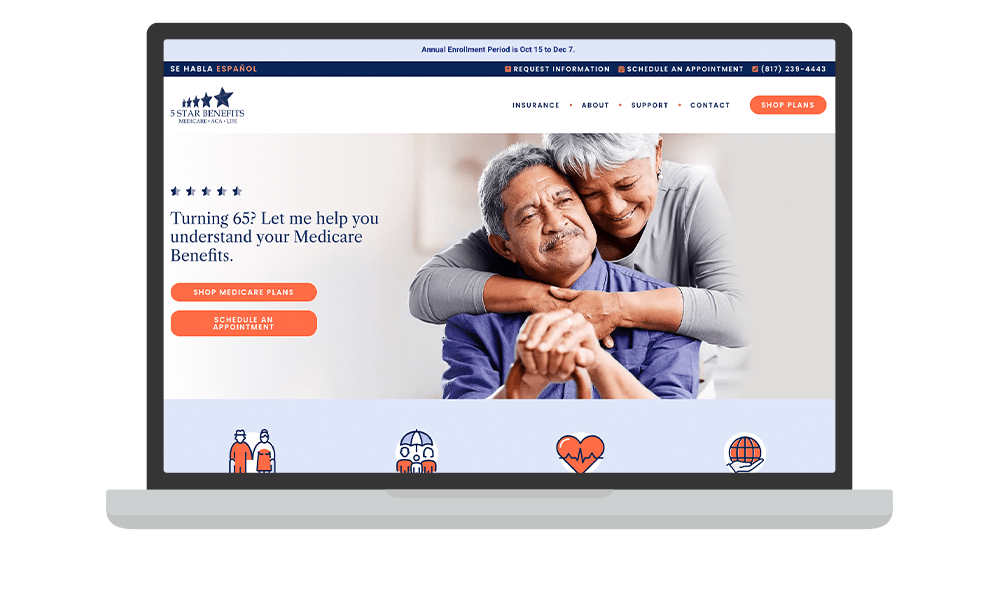 Desktop View of BrightFire Insurance Agency Website for 5 Star Benefits