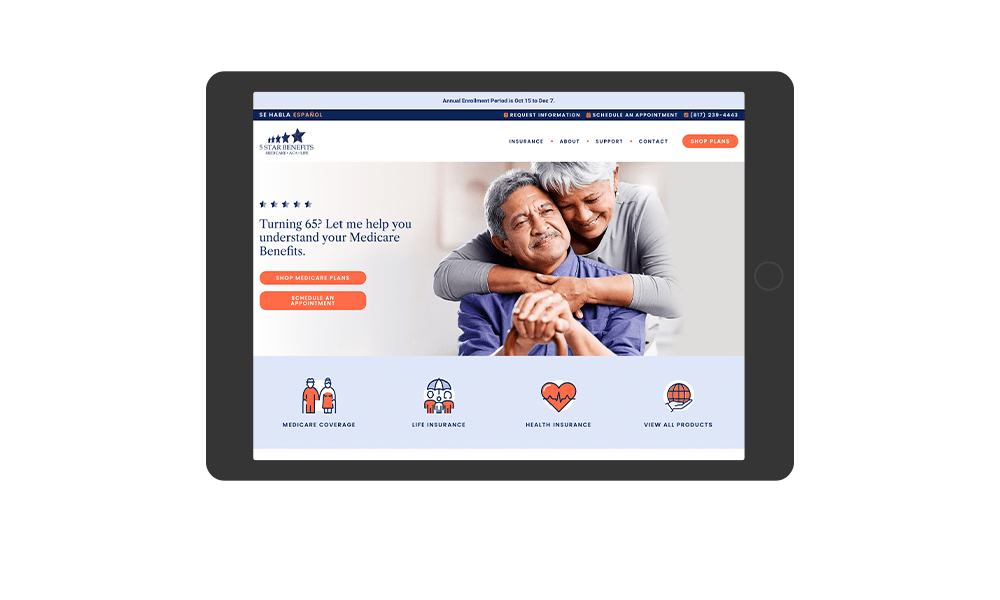 Tablet View of BrightFire Insurance Agency Website for 5 Star Benefits