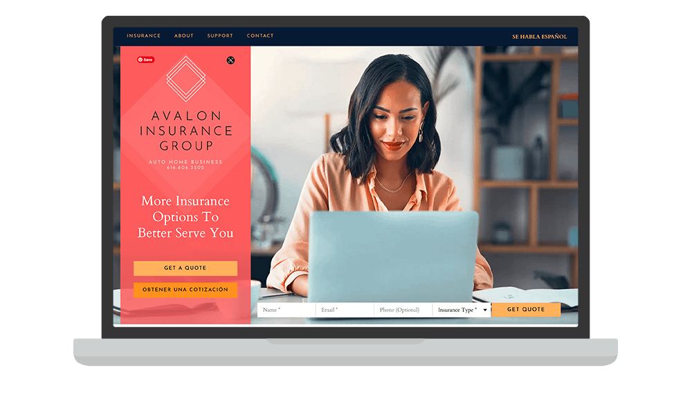 Desktop View of BrightFire Insurance Agency Website for Avalon Insurance Group