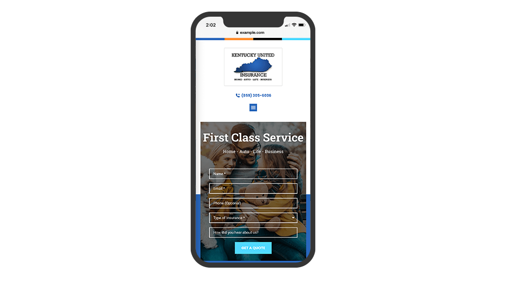 Smartphone View of BrightFire Insurance Agency Website for Kentucky United Insurance