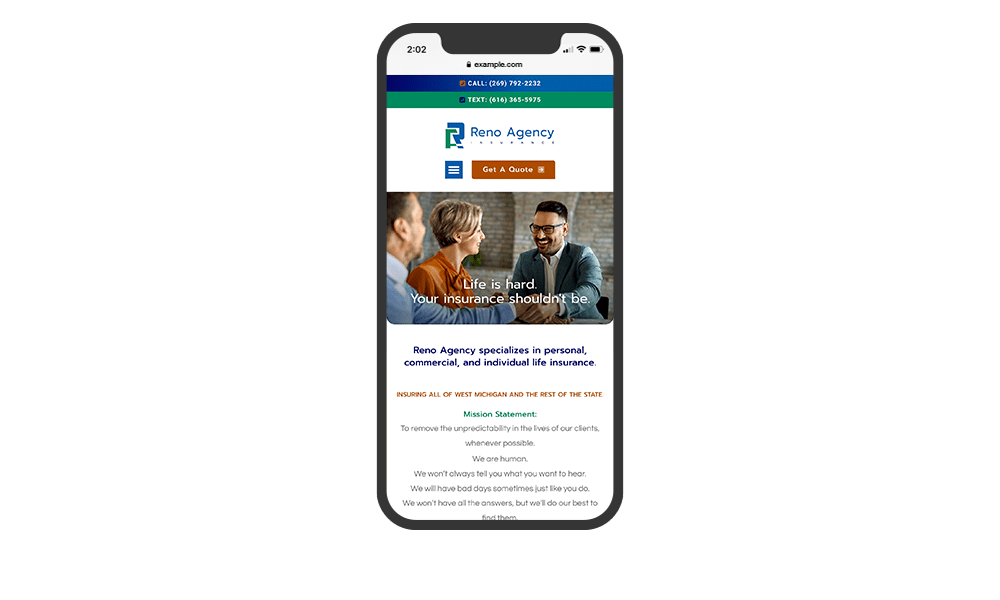 Smartphone View of BrightFire Insurance Agency Website for Reno Agency Insurance