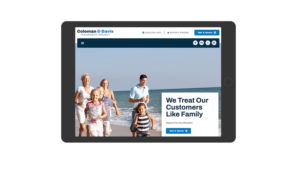 Tablet View of BrightFire Insurance Agency Website for Coleman & Davis Insurance Agency