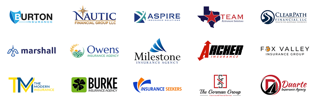 Collection of fifteen various logos for insurance agencies.