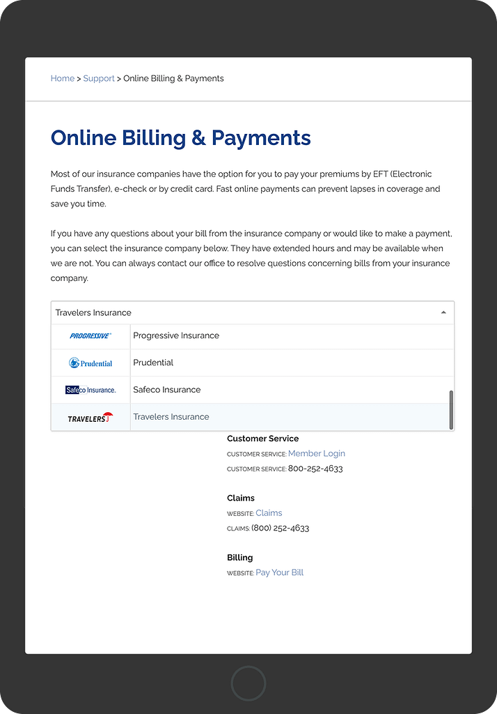 Example of Online Billing & Payments portal