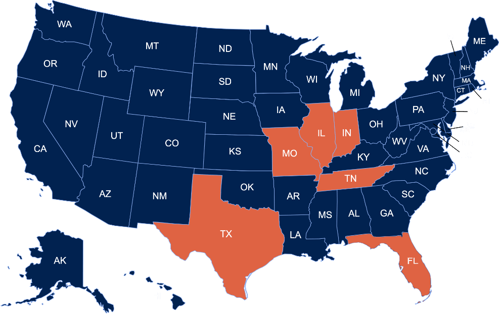 Services Updated States Served Map
