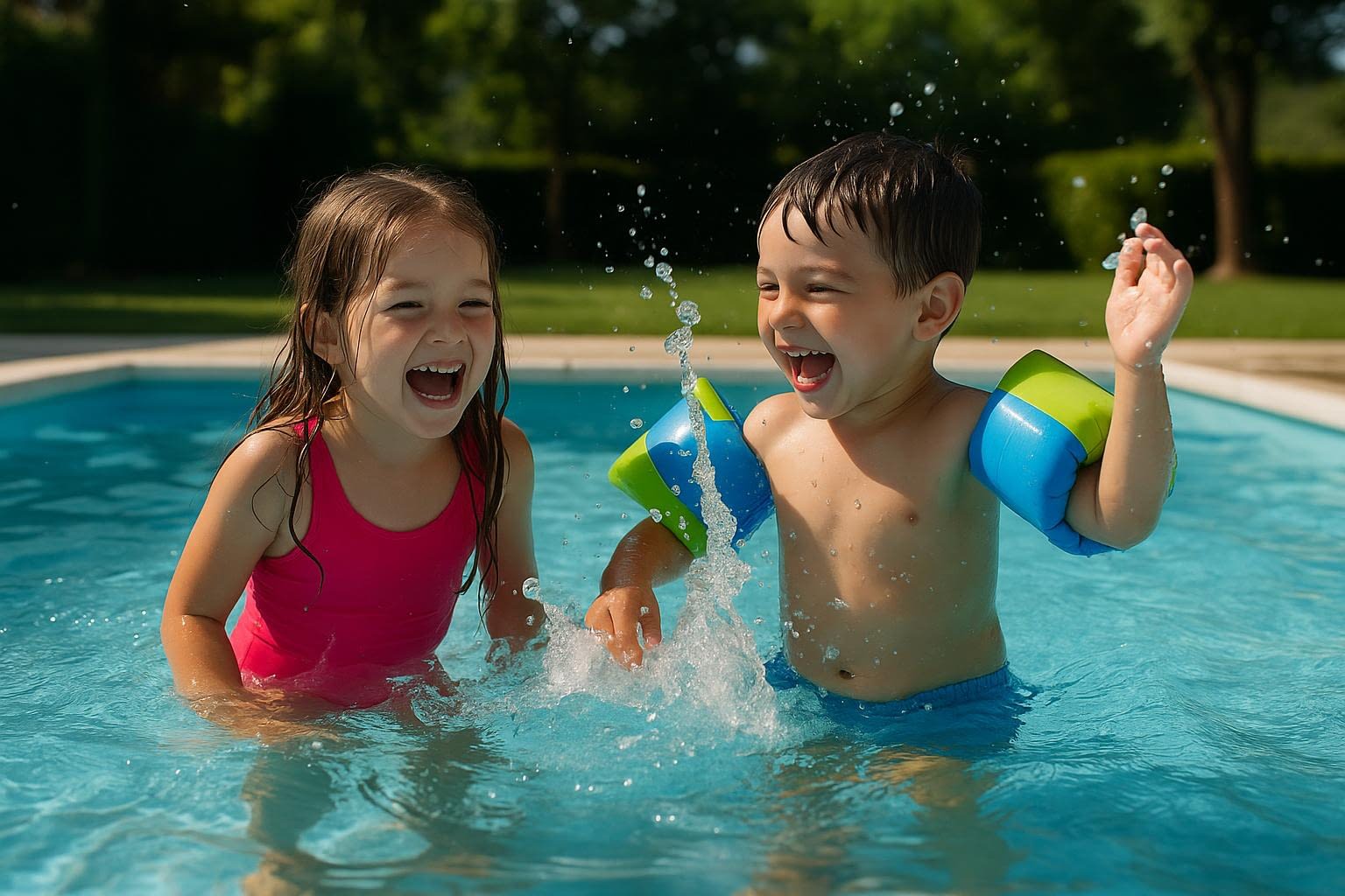 People Enjoying Activities Around a Backyard Swimming Pool