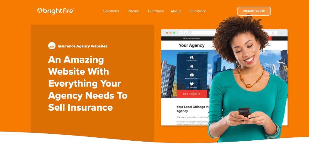 Homepage hero of BrightFire's Insurance Agency Website page.