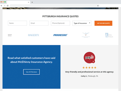 Screenshot of featured reviews on a website built by BrightFire for an insurance agency.