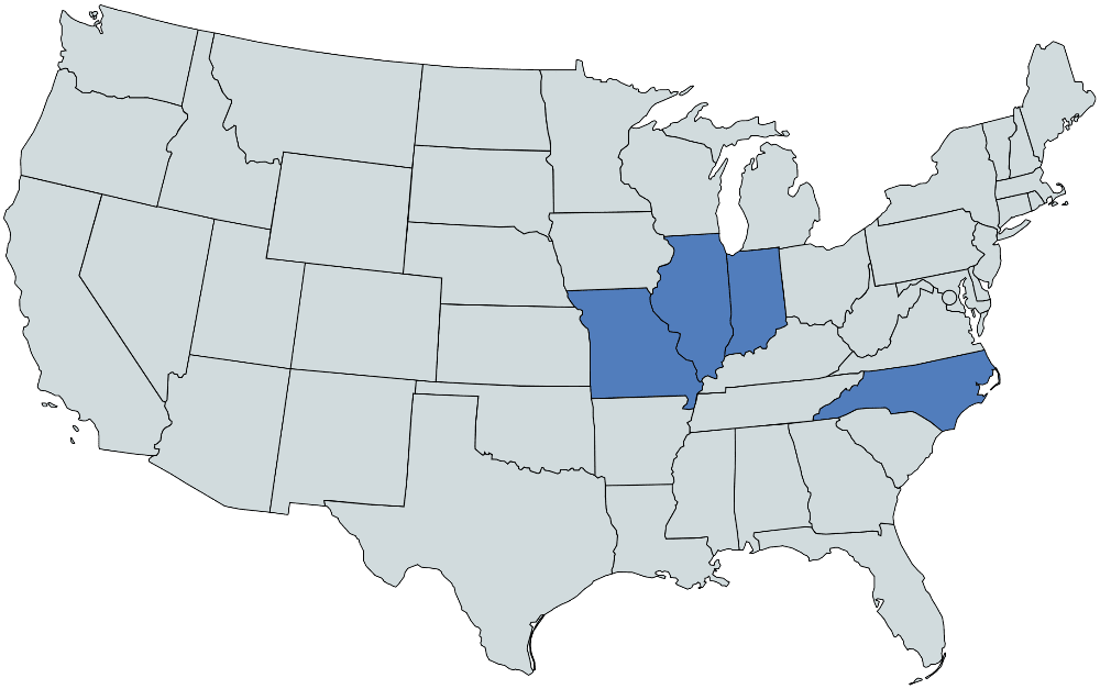 Adams Insurance Agency Licensed States map