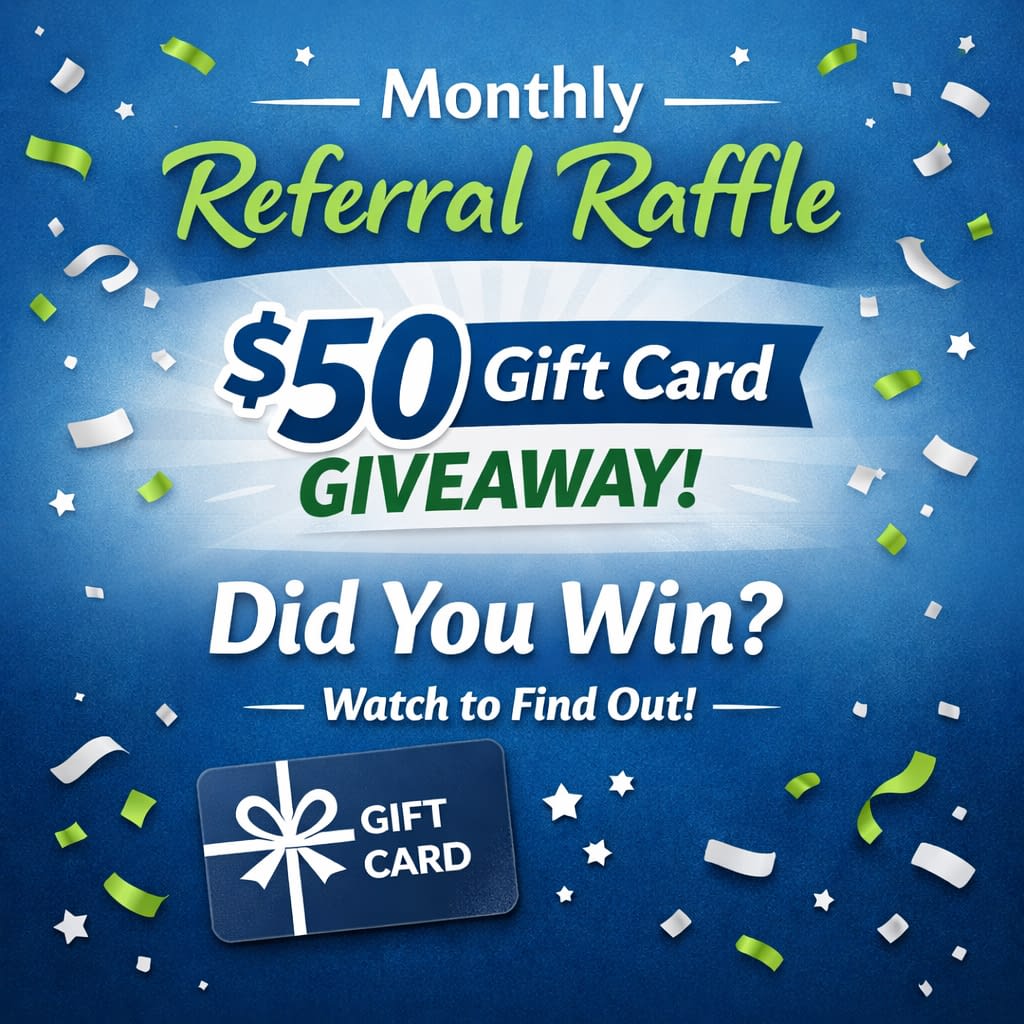 Monthly Referral Raffle – $50 Gift Card Giveaway Monthly referral raffle graphic for a $50 gift card giveaway with “Did You Win?” message from a Rochester NY insurance agency