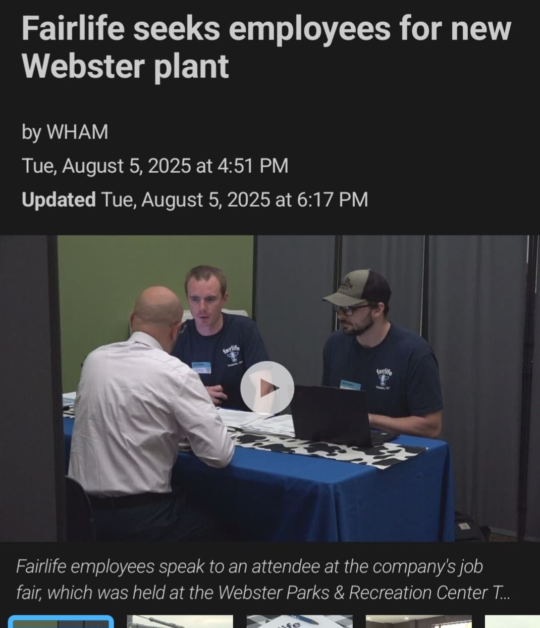 Fairlife Hiring Event Interview – Workers’ Compensation Blog Feature Two Fairlife representatives conducting job interviews with prospective employees during a hiring event in Webster, NY.