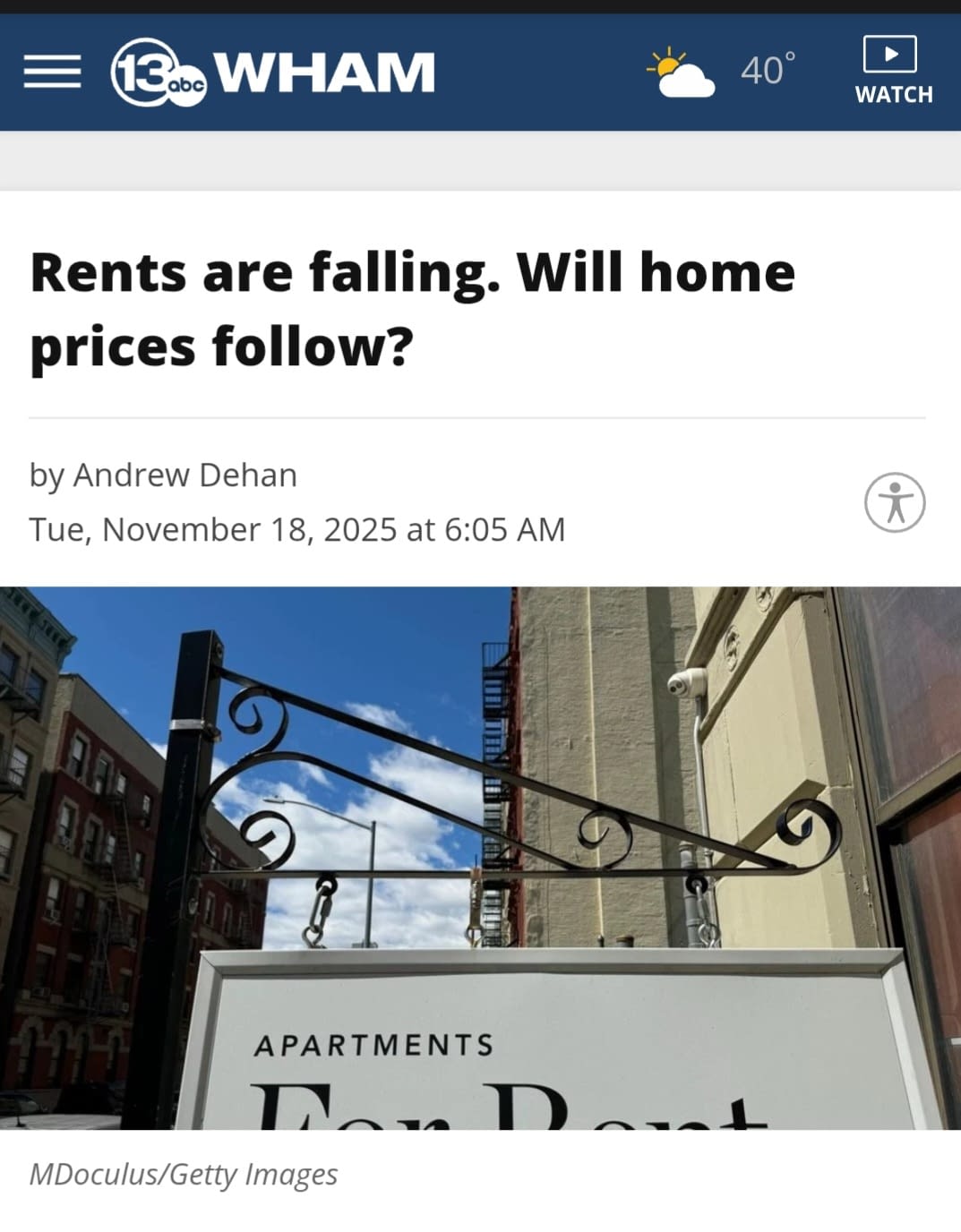 Rental Market Trends and the Importance of Loss of Rental Income Coverage Screenshot of a 13WHAM news article featuring a red and white “For Rent” sign in front of a residential rental property.