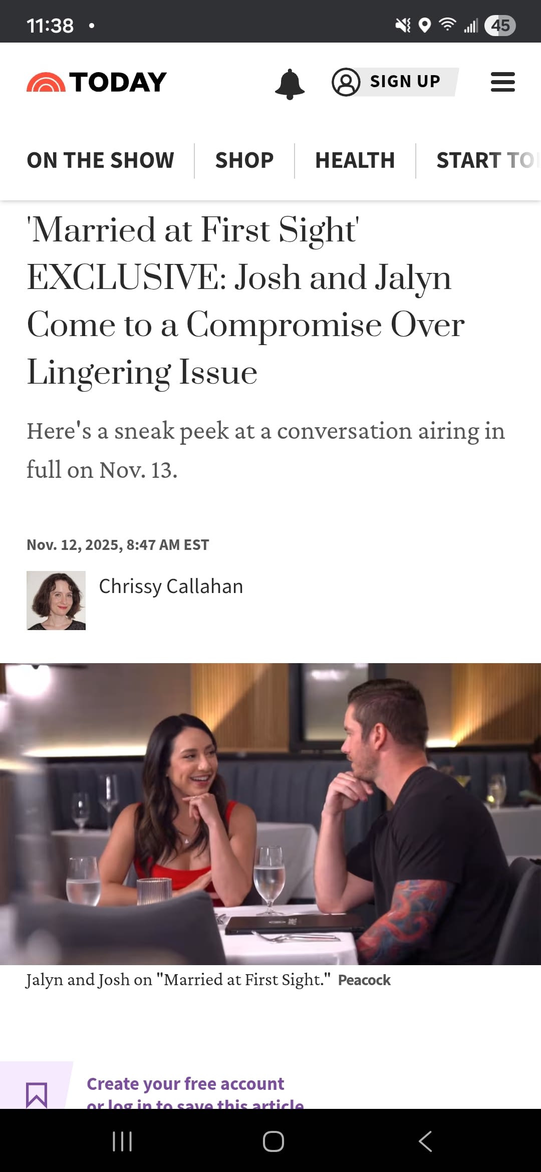 Married at First Sight Stars Discuss Relationship Compromise on the Today Show Screenshot of a Today Show segment featuring Married at First Sight couple Josh and Jalen discussing a relationship compromise.