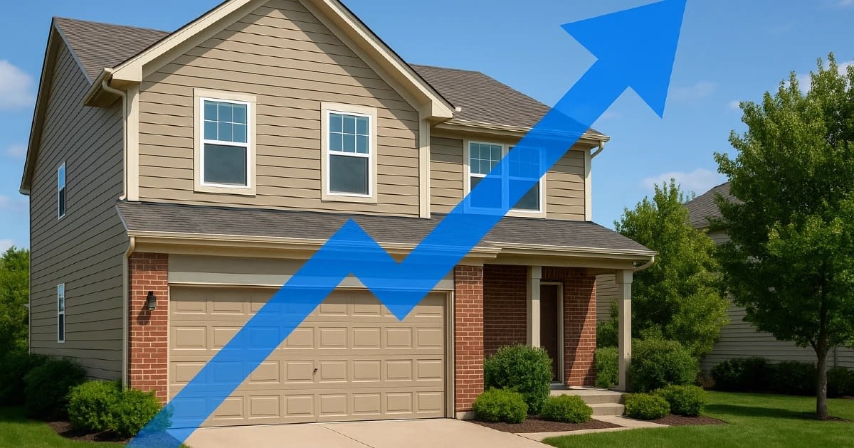 tempImageffbujI pictures of a house with a graphic of graph increase arrow overlayed