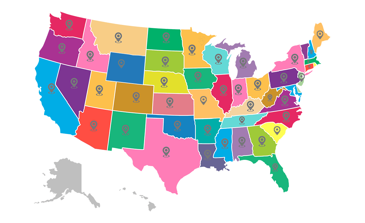 Map illustration with colored in states