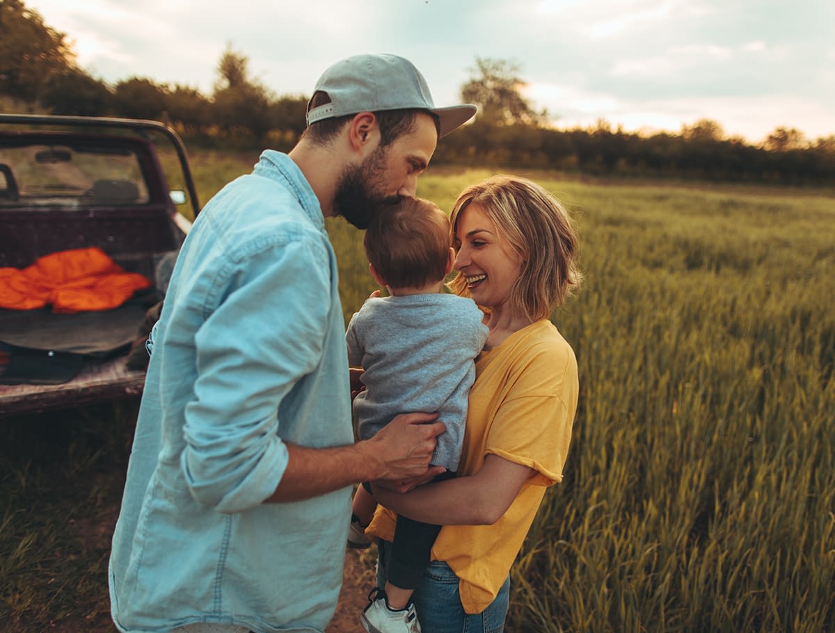 family in a field