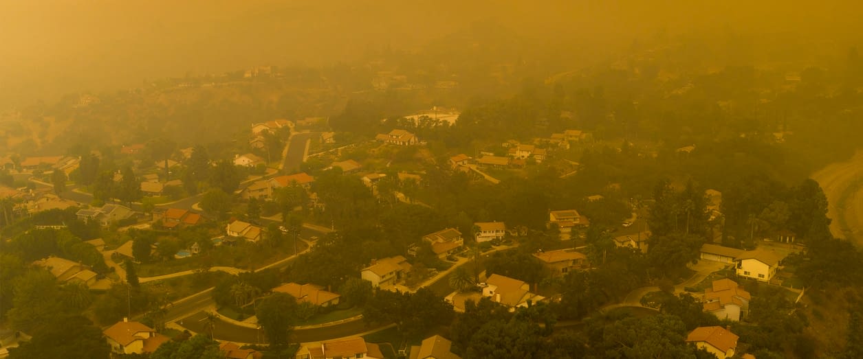 Wildfire Fire Burns East Of Los Angeles covering the area in smoke wildfire smoke