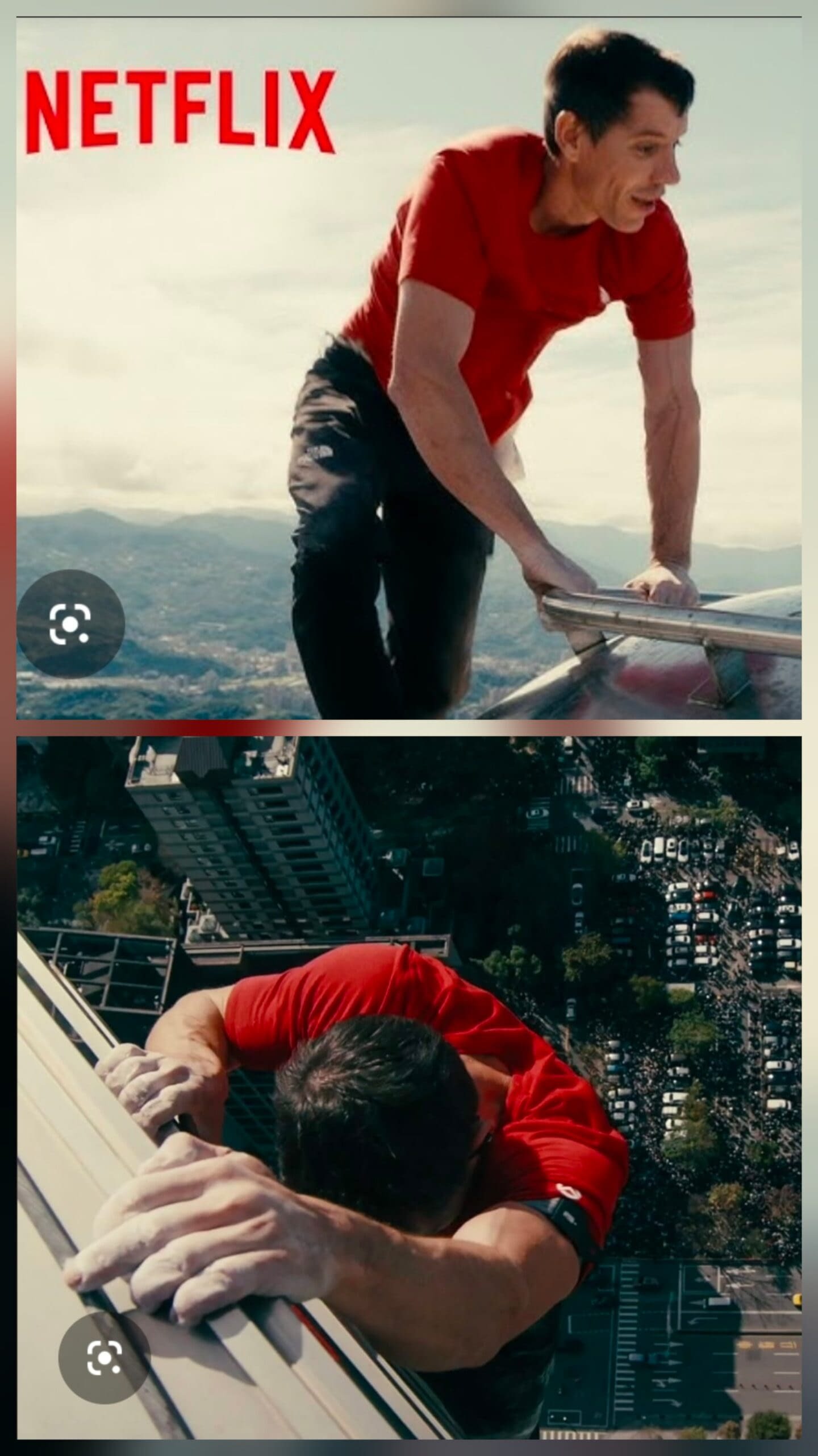 Alex Honnold Free Solo Climb and Life Insurance Risk Alex Honnold free solo climbing a skyscraper with the ground far below, alongside a second image showing him climbing with a Netflix logo