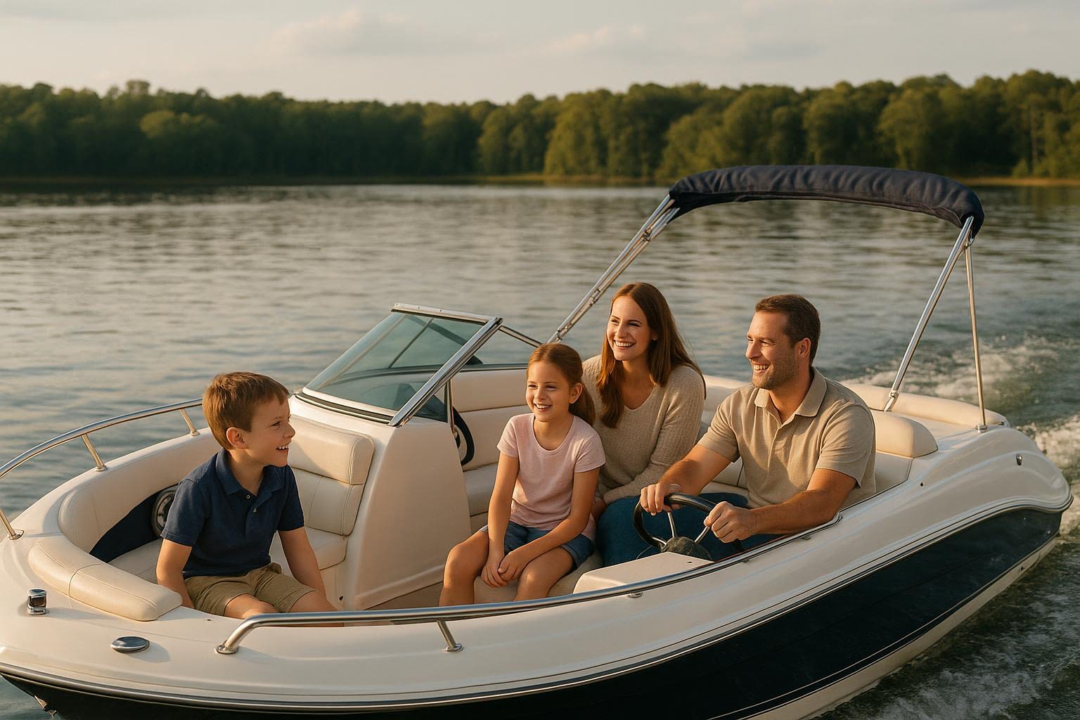Family Spending Time Together on a Motorized Boat on a Lake