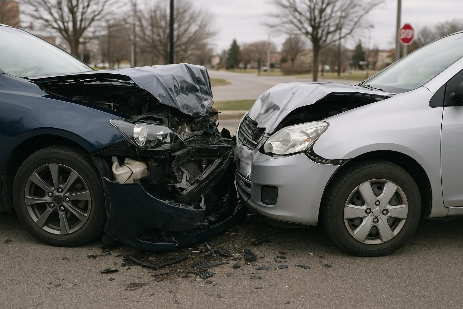 Scene of a Car Accident on a Road
