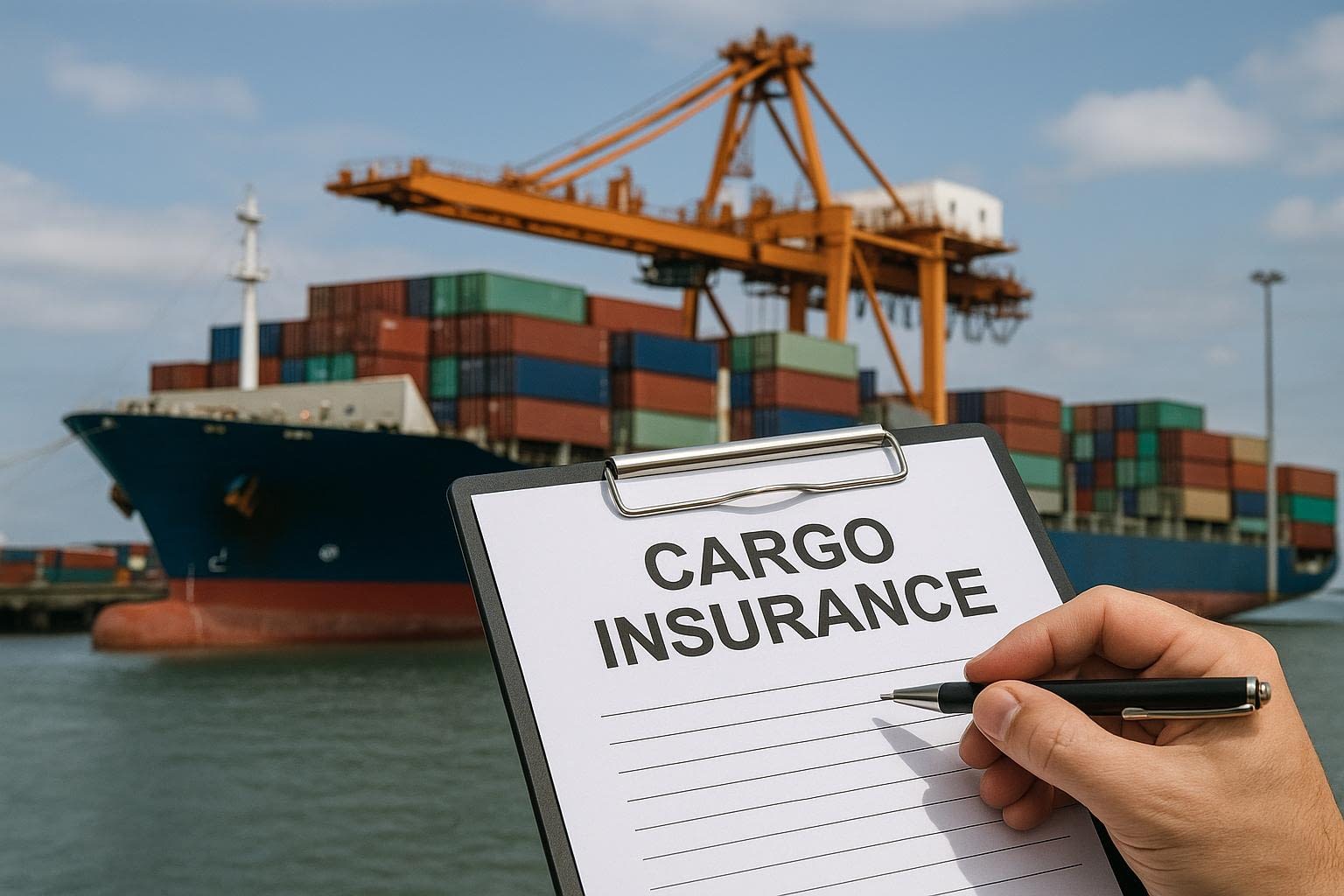 Cargo Insurance Concept with Shipping Containers and Freight Transport