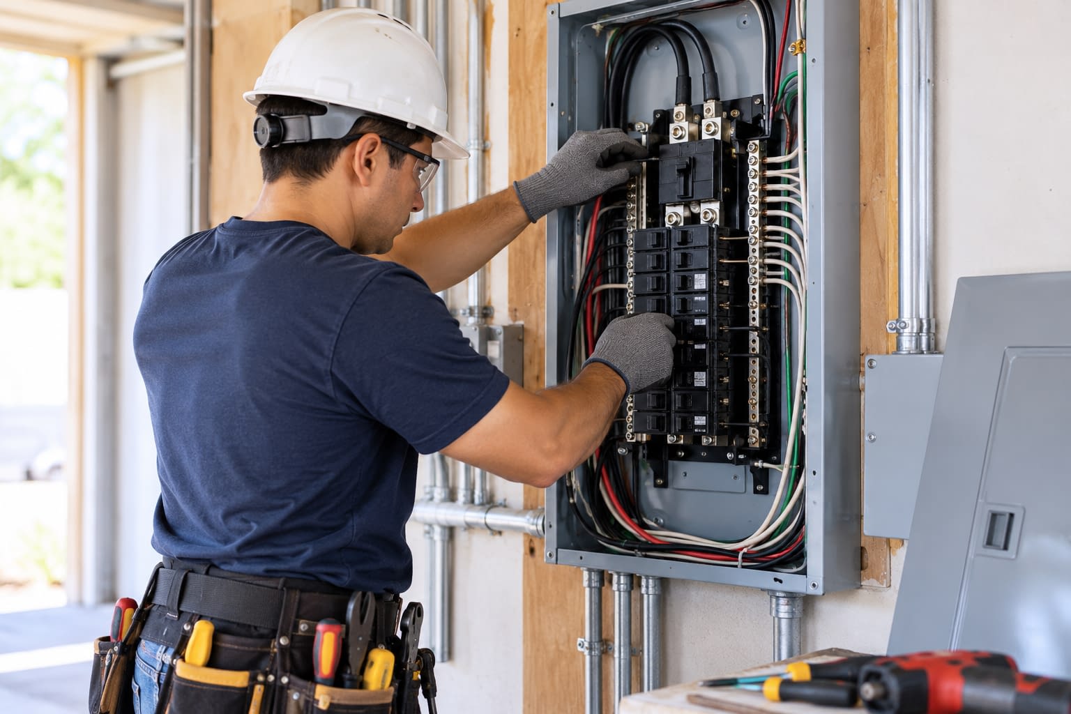 Electrician Wiring a Breaker Panel