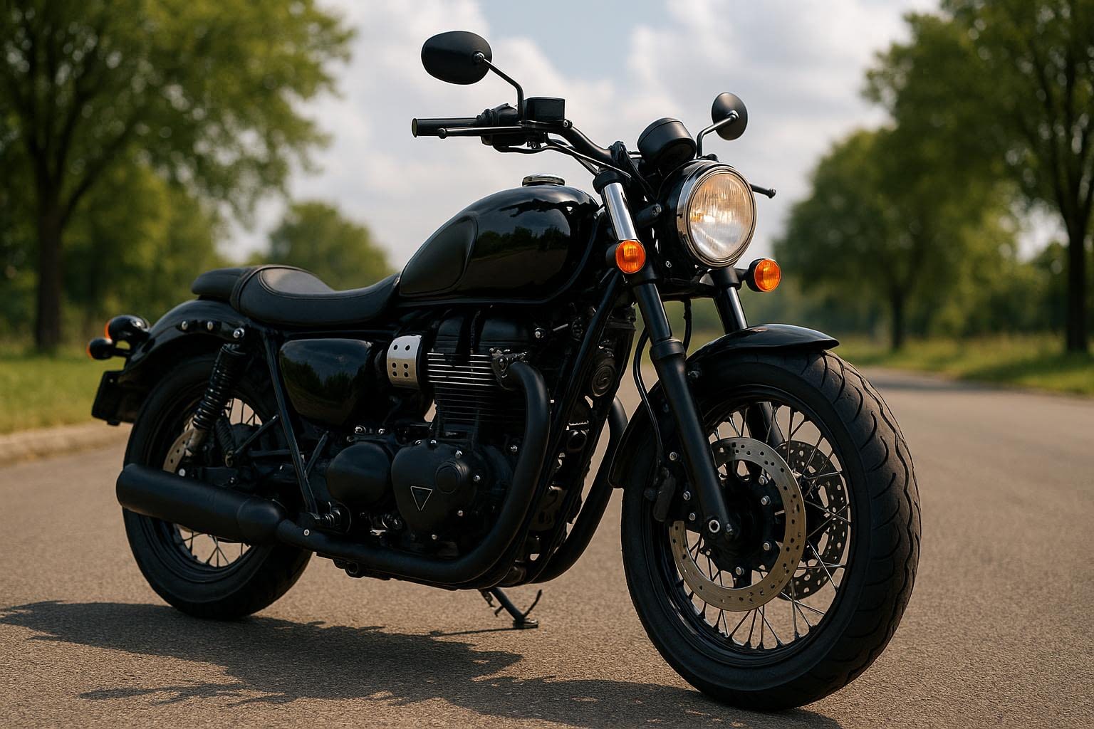 Black Motorcycle Parked on City Street