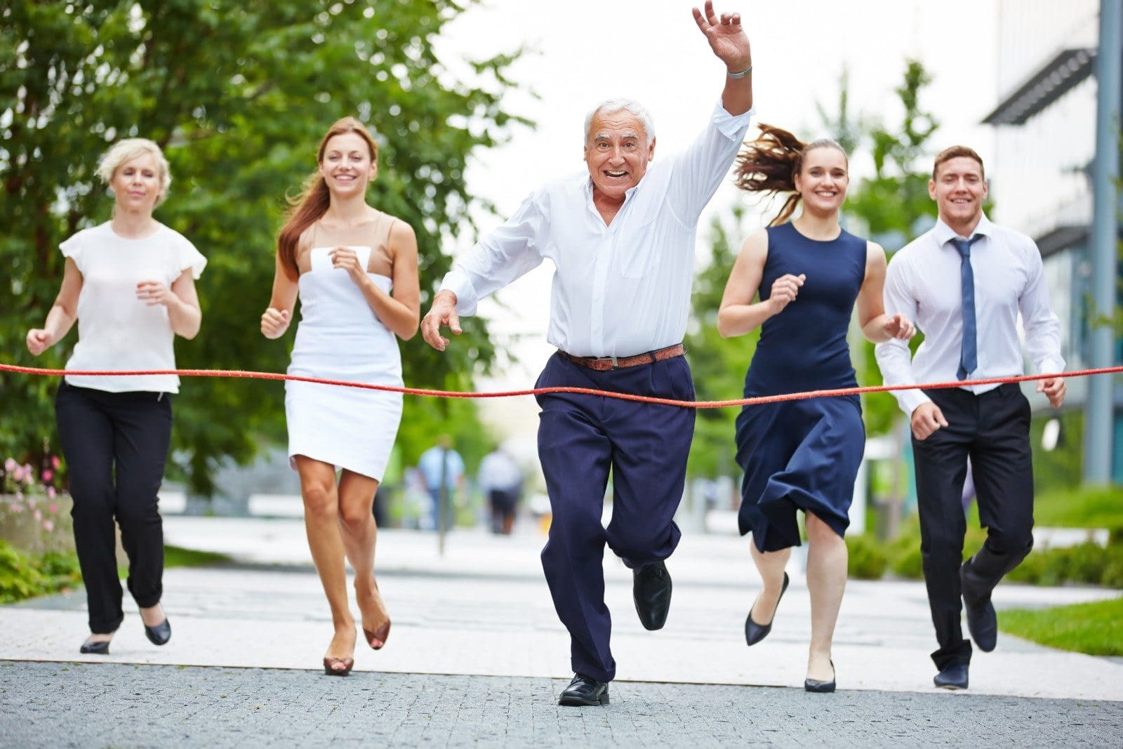 Senior manager taking leadership in business race