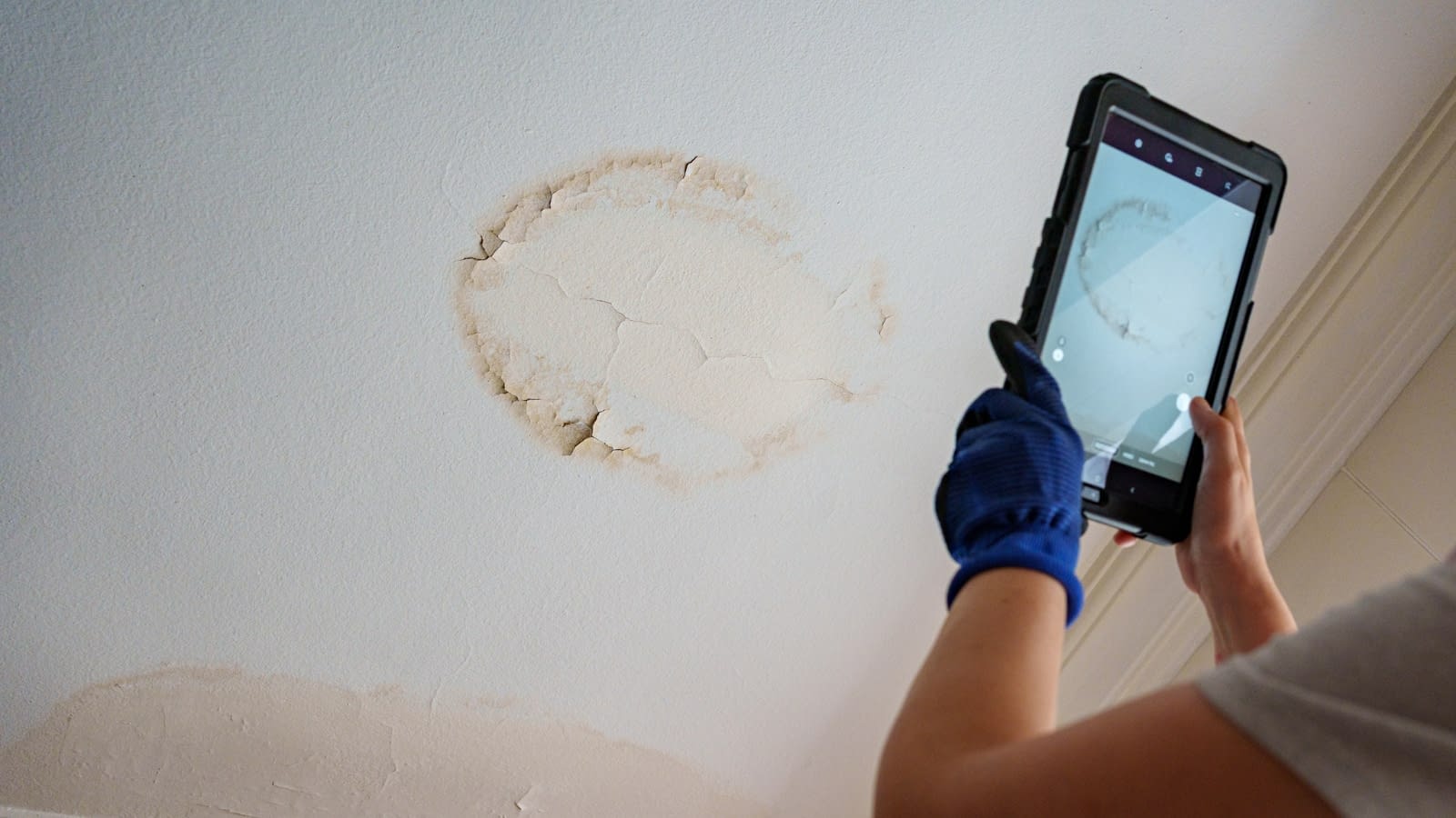 Nov 16 blog worker taking photo on ipad of water damage