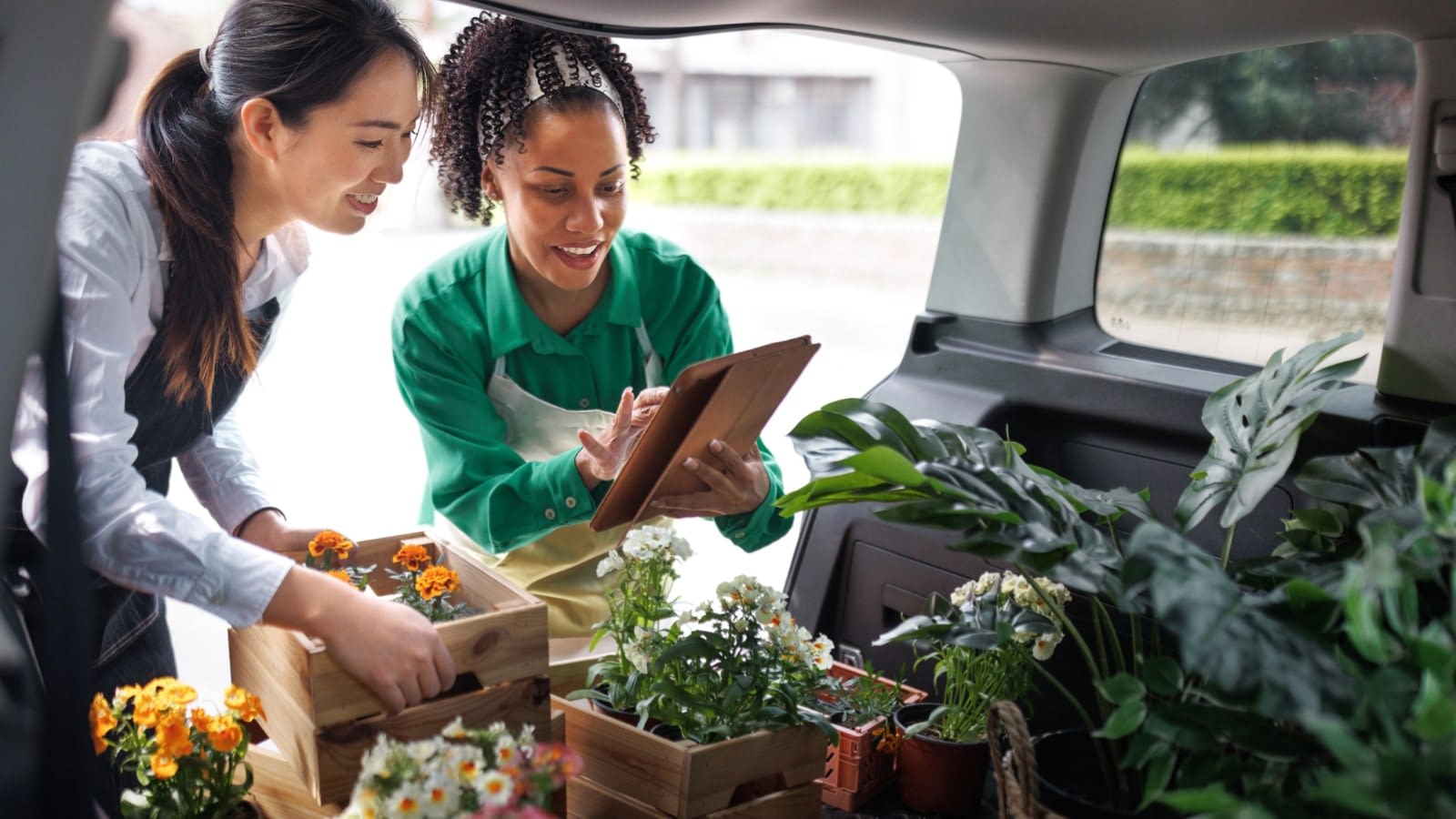 Business owner unloading van