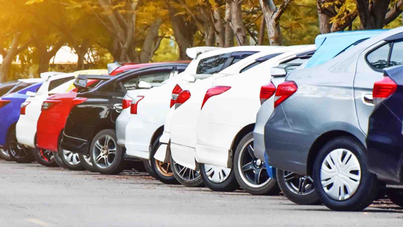 Row of cars in a parking lot