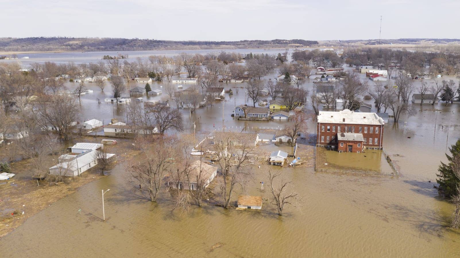 Town covered by flood water