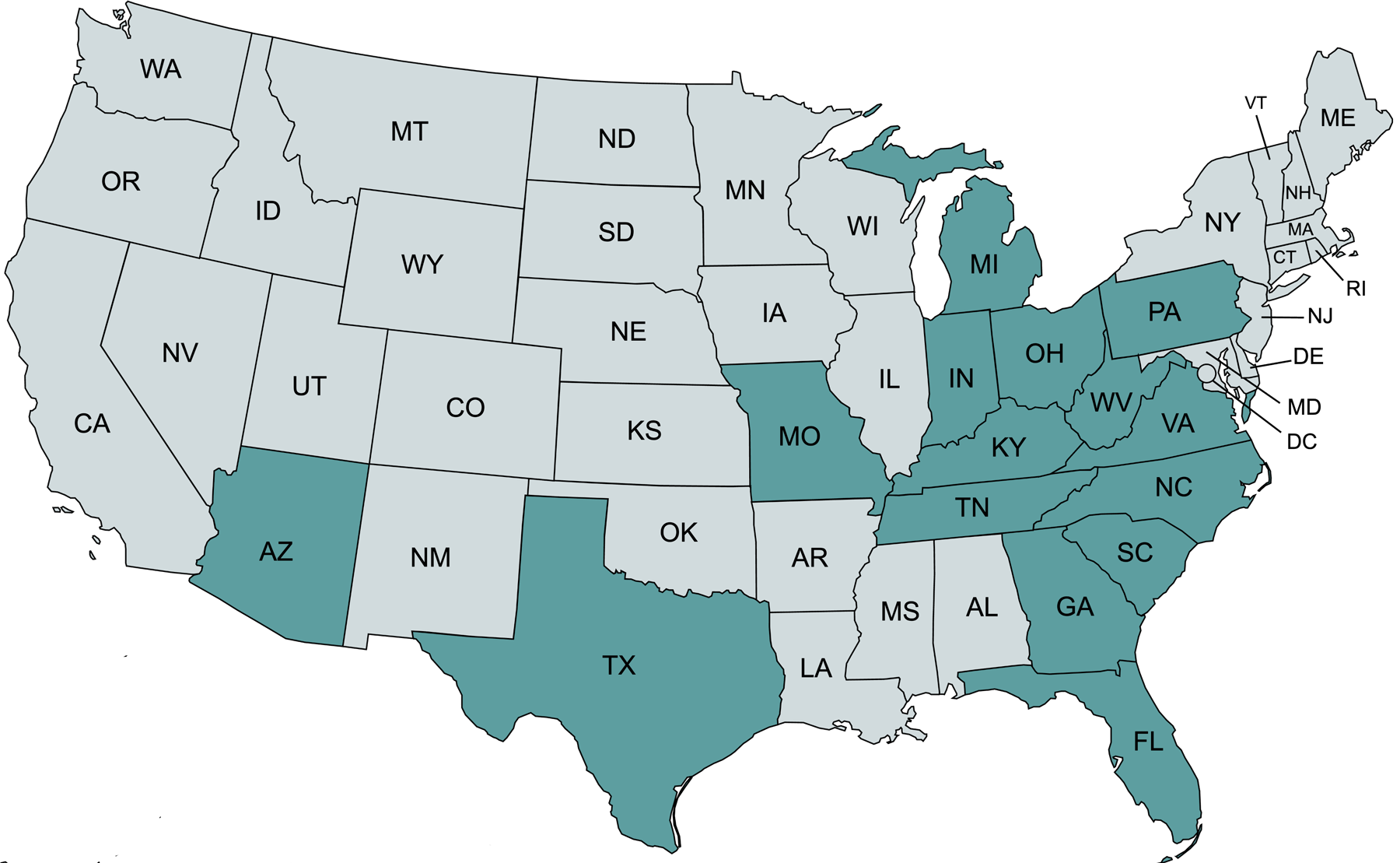 map 15 states