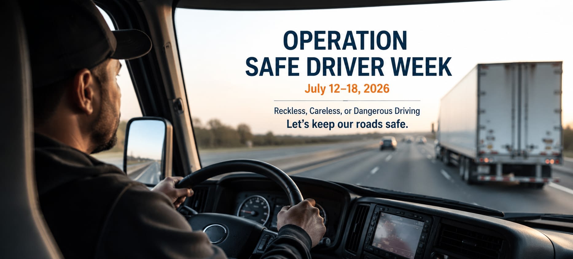 cvsa-operation-safe-driver-week-2026 Commercial truck driver practicing safe driving during CVSA Operation Safe Driver Week.