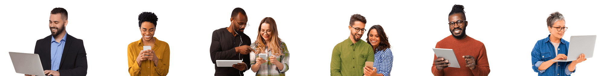 collage of people holding phones and tablets