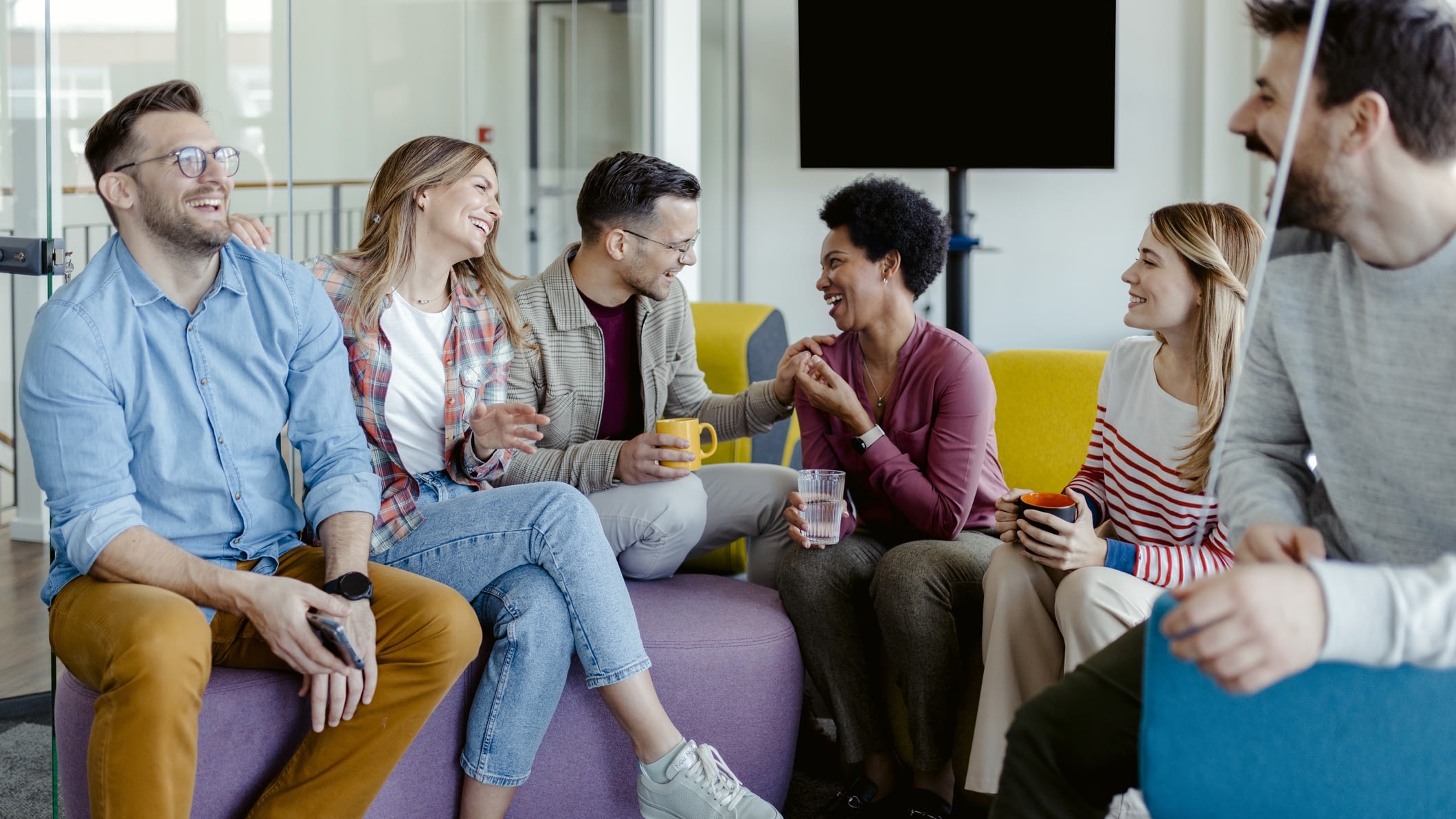 Employees in modern chill room