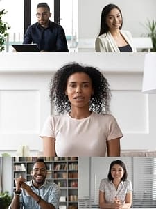 five coworkers on a zoom meeting call