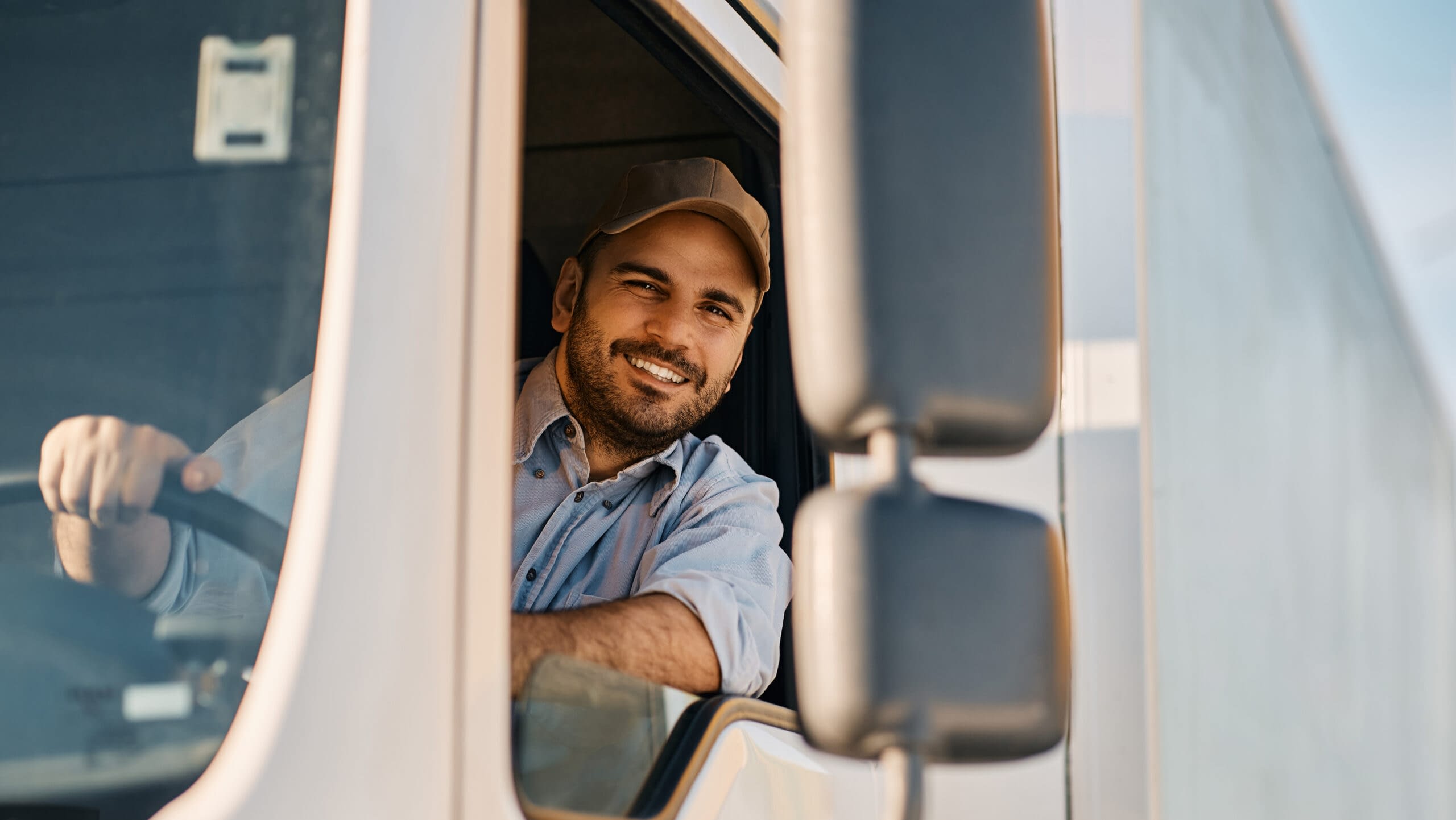 commercial truck driver smiling