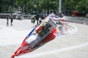Dershimer Insurance owner Dave Dershimer representing the Memorial Day Foundation by placing flowers at war memorials in Washington D.C.