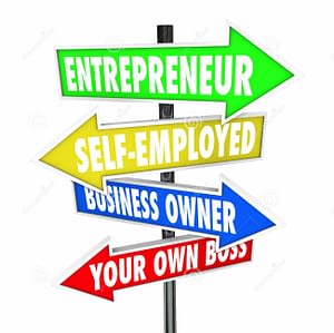 entrepreneur-self-employed-business-owner-signs-your-own-boss-words-road-street-arrows-pointing-you-to-success-39003948