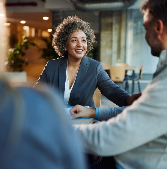 happy insurance agent talking