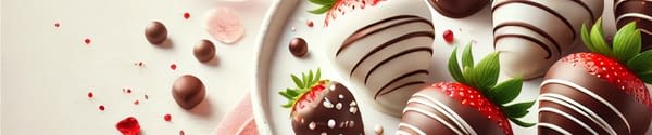 Cropped_Banner_February_600x125 Chocolate-covered strawberries with a drizzle of white chocolate.