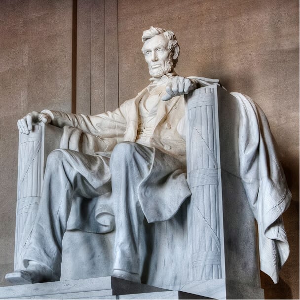 The Lincoln Memorial photographed from an angle. This memorial is located in the United States capital of Washington DC