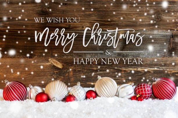 istockphoto-1277102094-612×612 Merry Calligraphy Merry Christmas And A Happy New Year On Rustic Brown Wooden Backgroud. Red And White Festive Christmas Ball Ornament On Snow And Snowflakes